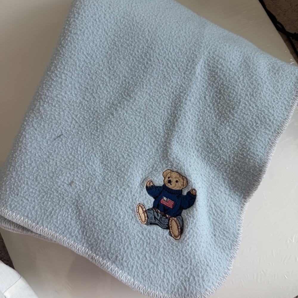 Vintage 90s Ralph Lauren Polo Bear Embroidered Polar Fleece Blanket